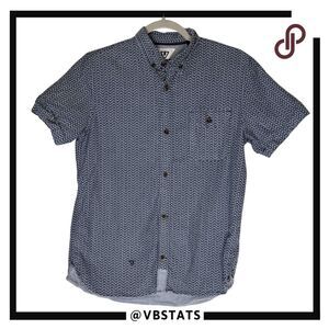 Vissla Boys Cotton Geometric Short Sleeve Collared Button Down Shirt Green Large